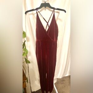 Express Velvet Jumpsuit in Rich Burgundy